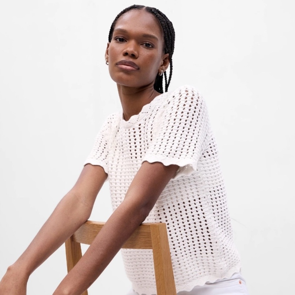 GAP | Crochet Short Sleeve Off White Knit Sweater Sz S